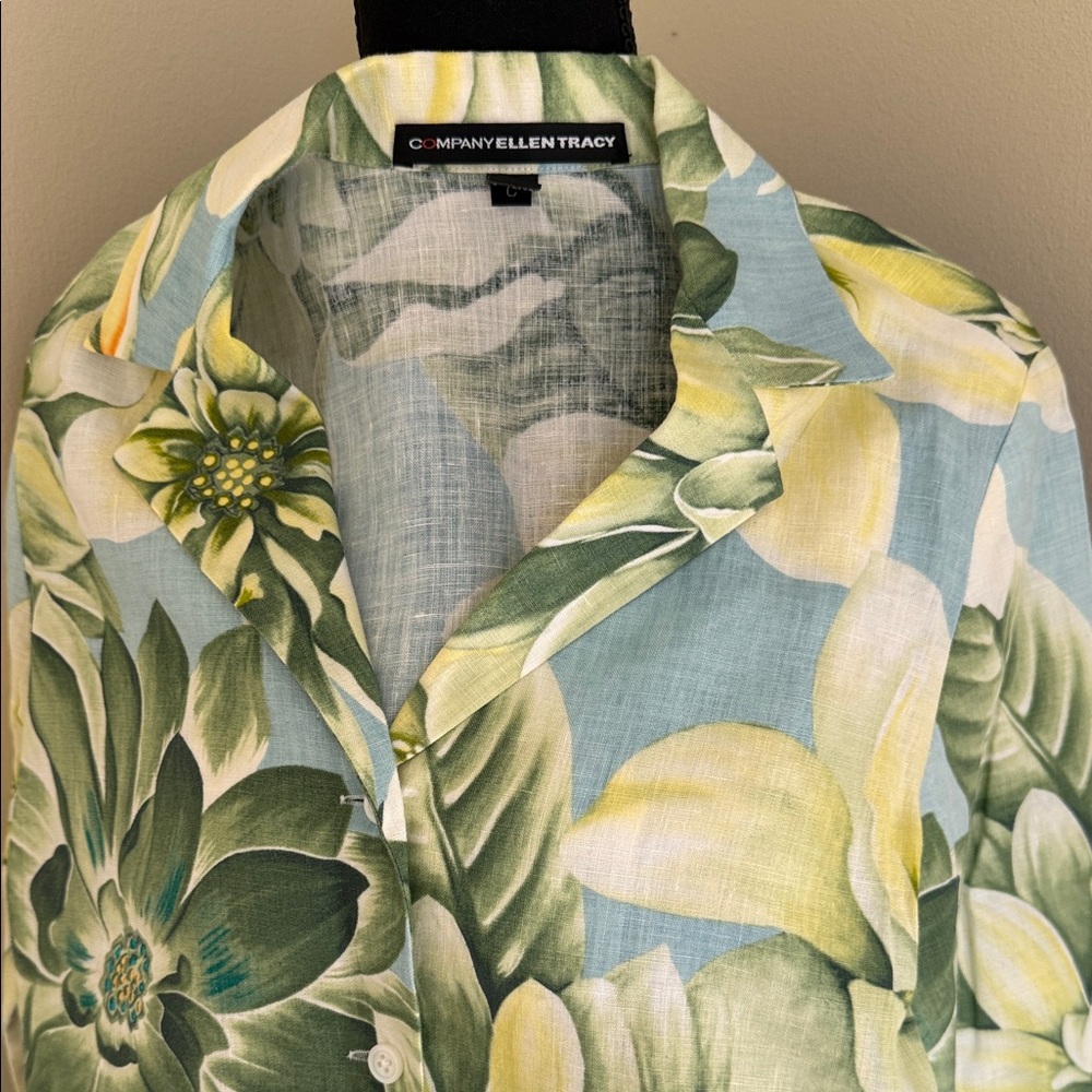 Ellen Tracy Green and Yellow Floral Shirt